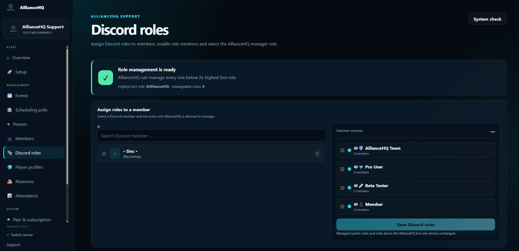 AllianceHQ Discord roles